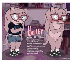 anthro balls blush border bottomwear breasts clothing eyewear footwear fur genitals glasses gynomorph hair intersex nude open_mouth penile penis shoes shorts simple_background small_penis socks solo standing tail text white_border young young_anthro young_gynomorph young_intersex vwhiskers domestic_cat felid feline felis mammal digital_media_(artwork) english_text hi_res model_sheet trans_(lore) trans_woman_(lore)