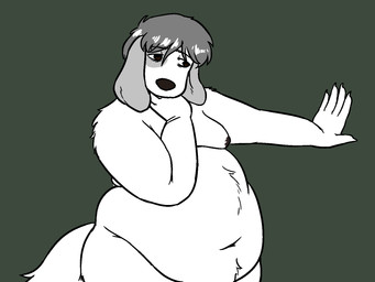 anthro arm_tuft belly belly_tuft big_belly floppy_ears fur grey_background grey_body grey_fur grey_hair hair male moobs overweight overweight_anthro overweight_male simple_background solo tail tuft white_body white_fur unawarey dan_(unawarey) canid canine canis domestic_dog mammal 4:3 hi_res