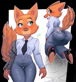 4_fingers accessory anthro big_butt biped black_necktie blowup_background blush bottomwear breasts butt cheek_tuft claws clothed clothed_anthro clothed_female clothing countershade_face countershading eyebrow_piercing eyebrows eyelashes facial_piercing facial_tuft female female_anthro finger_claws fingers fluffy fluffy_tail footwear front_view fully_clothed fully_clothed_anthro fully_clothed_female fur green_eyes grin high_heels iris looking_at_viewer looking_back looking_back_at_viewer multiple_poses necktie orange_body orange_fur outline pants piercing pink_nose pose pupils shirt shoes simple_background smile snout solo tail text thick_thighs thigh_gap topwear tuft white_outline zoom_layer daniart_xd dreamworks the_bad_guys diane_foxington canid canine fox mammal absurd_res artist_name hi_res