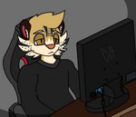 anthro bored clothed clothing computer desktop electronics gaming gaming_chair male monitor playing_video_game solo tired_eyes cyberrodrigo rodrigo_(cyberrodrigo) felid feline leopardus mammal ocelot hi_res