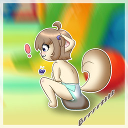 anthro bodily_fluids diaper feces female pacifier pigtails playground soiled_diaper solo tears unclean_diaper used_diaper young young_anthro eebeestoof canid canine canis mammal wolf 1:1 absurd_res hi_res