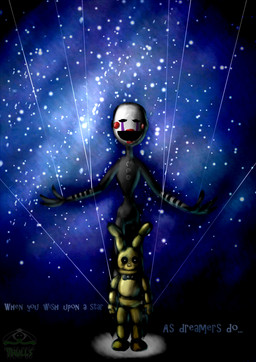duo glowing glowing_eyes machine puppet 7nulls five_nights_at_freddy's five_nights_at_freddy's_2 five_nights_at_freddy's_4 scottgames marionette_(fnaf) plushtrap_(fnaf) animatronic lagomorph leporid mammal rabbit robot