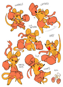 anthro boxing_gloves boxing_shorts clothed clothing diaper female fur handwear leotard orange_body orange_fur overalls simple_background solo tail text windygria deltarune undertale_(series) orange_(deltarune) mammal mouse murid murine rodent absurd_res digital_media_(artwork) hi_res multiple_images