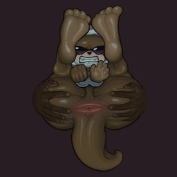 4_toes anal_fluids angry anthro anus bared_teeth big_anus big_butt big_feet black_nose blush bodily_fluids brown_body brown_fur butt carrying_another countershade_feet countershading cuff_(restraint) dark dark_body dark_skin disembodied_hand duo eyewear feet foot_focus fur handcuffed handcuffs help imminent_rape imminent_sex looking_at_viewer male metal_cuffs multicolored_body multicolored_fur offscreen_character pink_anus purple_background restrained restraints simple_background soles spread_anus spread_butt spreading sunglasses sweat tail tan_body tan_fur teeth thick_tail toes two_tone_body two_tone_fur wide_hips dulone one_piece mr._13 human mammal mustelid otter 1:1 hi_res