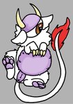 1_eye 6_nipples anus female feral fur grey_background horn looking_away multi_nipple neck_tuft nipples pawpads pregnant purple_body purple_skin simple_background solo tail tail_tuft tuft white_body white_fur x_anus i11ogica1 monster unknown_species