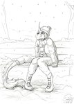 anthro breasts cloth clothing cold equis_universe female fluffy footwear fur kirinaes non-mammal_breasts scarf shoes smile snow solo steriphyan winter sunny_way shasehra_gaelehrion ki'rinaes hi_res redraw