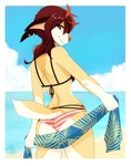 5_fingers anthro bikini breasts brown_hair clothed clothing day detailed_background female fingers fur hair outside sky smile solo swimwear two-piece_swimsuit wolflady danika_(wolflady) canid canine canis domestic_dog mammal 2023 digital_media_(artwork)