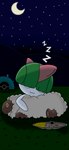 ambiguous_gender anthro camping_tent grass_field hug hugging_object hugging_plushie night plushie sleeping solo dracowars nintendo pokemon generation_3_pokemon pokemon_(species) ralts 6:13 digital_media_(artwork) hi_res