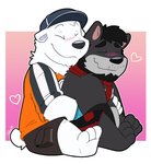 anthro beard black_body black_fur blush bottomwear clothing duo eyes_closed facial_hair fur heart_symbol hug hugging_another hugging_from_behind male shirt shorts sitting topwear white_body white_fur thepandobo rivals_of_aether etalus bear mammal polar_bear ursine 2020 hi_res