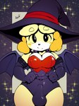 anthro big_breasts breasts bulge clothed clothing costume gynomorph hat headgear headwear holidays intersex looking_at_viewer navel navel_spread navel_stretch outie_navel solo witch_hat argento animal_crossing halloween nintendo isabelle_(animal_crossing) canid canine canis domestic_dog mammal shih_tzu toy_dog 2018 digital_media_(artwork) hi_res signature