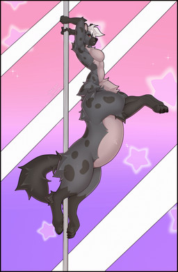 big_breasts black_claws black_nose breasts claws female fur grey_body grey_fur hair looking_at_viewer markings pole red_eyes short_hair side_view simple_background solo spots spotted_body spotted_fur tail white_hair sergaljujube hyena hyena_taur mammal mammal_taur taur 2025 colored digital_drawing_(artwork) digital_media_(artwork) hi_res shaded