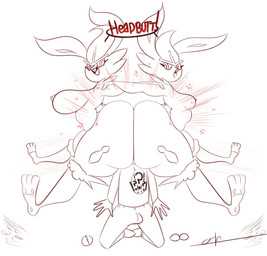 anthro between_butts big_breasts big_butt breasts butt clothed clothing dialogue erection erection_under_clothing escaping_text female group huge_breasts huge_butt interrobang male nipples nude shared_dialogue shared_speech_bubble speech_bubble text trio ota_(artist) nintendo pokemon cinderace generation_8_pokemon pokemon_(species) english_text hi_res