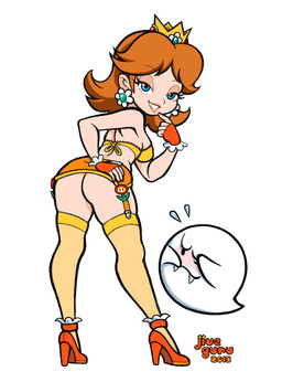 blush breasts butt clothed clothing duo female lingerie looking_at_viewer not_furry smile brandon_shane mario_bros nintendo princess_daisy boo_(mario) ghost human mammal spirit