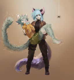 anthro cosplay duo female male male/female paws scared shaking trembling sairy capcom resident_evil ashley_graham leon_kennedy arachnid arthropod canid canine felid fox mammal pantherine snow_leopard spider absurd_res hi_res