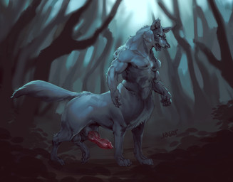 animal_genitalia animal_penis balls big_penis canine_genitalia canine_penis claws digitigrade erection finger_claws forest fur genitals grey_balls grey_body grey_fur grey_sheath knot looking_at_viewer male male_taur muscular muscular_male muscular_taur outside paws pecs penis plant quadruped red_penis sheath solo toe_claws tree laser_(artist) mythology canid canid_taur canine canine_taur canis mammal mammal_taur mythological_canine mythological_creature taur werecanid werecanine werecreature werewolf werewolf_taur wolf wolf_taur 2025 digital_media_(artwork) hi_res