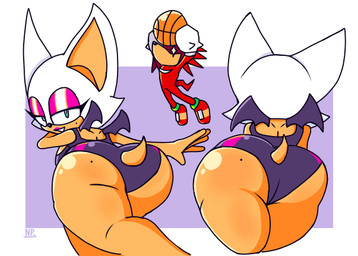 anthro ball basketball basketball_(ball) bat_wings big_butt breasts butt butt_focus clothed clothing dunk duo eyelashes female female_focus furgonomics glistening_eyelids holding_basketball lidded_eyes lipstick looking_at_viewer looking_back looking_back_at_viewer makeup male membrane_(anatomy) membranous_wings mole_on_butt presenting presenting_hindquarters purple_background rear_view short_tail simple_background small_wings smile solo_focus swimwear tail tan_body wide_hips wings nocklepie sega sonic_the_hedgehog_(series) knuckles_the_echidna rouge_the_bat bat echidna mammal monotreme 2023 digital_drawing_(artwork) digital_media_(artwork) signature