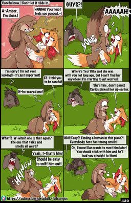 anthro bestiality bodily_fluids brown_body brown_ear_tips brown_fur brown_nose brown_tail_tip dipstick_ears dipstick_tail ear_markings ejaculation erection feet female female_penetrated feral feral_on_feral feral_penetrated feral_penetrating feral_penetrating_feral fingerless_(marking) fur genital_fluids genitals group heart_symbol humanoid_genitalia humanoid_genitalia_on_feral humanoid_vulva humanoid_vulva_on_feral inner_ear_fluff interspecies knot knotted_penis knotting looking_pleasured male male/female male_penetrating male_penetrating_female markings multicolored_ears nude_anthro nude_male orange_body orange_fur outside pawpads penetration penile penile_penetration penis penis_in_vagina pink_nose pink_pawpads plant red_eyes sex shrub tail tail_markings text toeless_(marking) trio tuft vaginal vaginal_fluids vaginal_knotting vaginal_penetration vaginal_squirting vulva white_tail_tip fuf amber_(fuf) elliot_(fuf) flint_(fuf) canid canine fennec_fox fox mammal mustelid musteline true_fox true_musteline weasel absurd_res comic english_text hi_res
