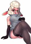 anthro clothing eyewear female glasses gloves handwear legwear sitting solo stockings sweater tight_clothing topwear celebrated_earl disney zootopia dawn_bellwether bovid caprine domestic_sheep mammal sheep absurd_res hi_res