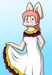 anthro clothing dress female floppy_ears long_dress solo lucyhaupdarsteller lucy_(lucyhaupdarsteller) hare lagomorph leporid mammal rabbit absurd_res hi_res