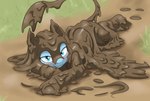 blush dirty female feral looking_at_viewer lying_on_ground mud mud_covered muddy on_ground solo pzkratzer hasbro my_little_pony mythology night_cloud_(pzkratzer) felid mammal mythological_creature mythological_sphinx absurd_res hi_res