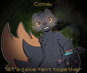 ambiguous_gender anthro black_body black_fur dipstick_tail drugs fentanyl fur looking_at_viewer markings solo syringe tail tail_markings yellow_body yellow_fur yellow_sclera ditzy_pup casualties:_unknown expie_(gunsawian) gunsawian