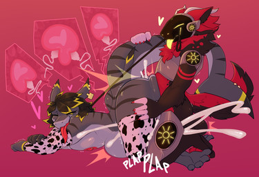 abdominal_bulge animal_print anthro black_body black_fur blonde_highlights bodily_fluids breast_squish breasts brown_hair butt butt_squish cow_print cum cum_inflation cum_inside doggystyle duo ejaculation eyes_closed female from_behind_position fur genital_fluids grey_body hair heart_symbol highlights_(coloring) impregnation inflation leash leash_pull machine male male/female multiple_ova ovum ovum_with_heart plap red_highlights sex sperm_cell squish tongue tongue_out coffaebeans soleil_(itstedda) wynter_warsong aquatic fish protogen shark hi_res