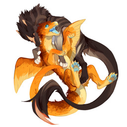 ambiguous_gender blue_eyes blue_pawpads blue_sclera blue_tongue brown_body brown_fur duo fangs feathers feral fur glistening glistening_eyes nibbling open_mouth orange_body orange_feathers orange_fur pawpads simple_background tail tail_tuft teeth tongue tuft unsigned white_background yellow_body yellow_feathers yellow_fur corzh77 mythology dragon furred_dragon furred_scalie mythological_creature mythological_scalie scalie 1:1 absurd_res hi_res