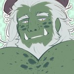 beard chest_focus facial_hair looming male mature_male muscular muscular_male smile smirk tenkro mythology pec_pov_meme chernobog_kuzarnak dragon hybrid mythological_creature mythological_scalie orc scalie