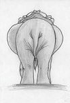 bonnet butt clothing female feral hat headgear headwear paintbrush_tail pregnant pregnant_female proboscis_(anatomy) rear_view shawl solo standing tail trunk_(anatomy) leovictor disney dumbo_(movie) mrs._jumbo elephant elephantid mammal proboscidean monochrome