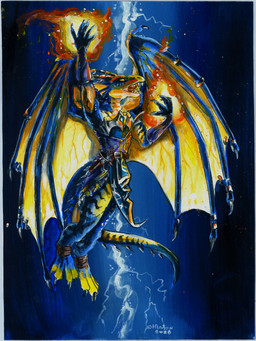 anthro armor belt bottomwear casting_spell claws clothing dagger electricity fire flying furgonomic_piercing furgonomics horn lightning loincloth magic male melee_weapon piercing ring ring_piercing roaring solo spikes storm weapon wing_piercing wing_ring_piercing wings heather_bruton blizzard_entertainment european_mythology mythology warcraft kyanathal dracthyr dragon mythological_creature mythological_scalie scalie western_dragon absurd_res hi_res painting_(artwork)