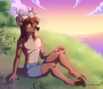 anthro bottomwear clothing cloud grass male plant shorts sky solo felice-chan deer mammal