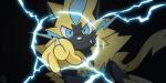 :3 ambiguous_gender anthro black_background black_nose blue_eyes claws electricity fangs fur gesture hand_gesture looking_at_viewer parody pointing pointing_at_viewer pose simple_background smile smiling_at_viewer solo teeth yellow_body yellow_fur kurorosakusan a_certain_(franchise) nintendo pokemon felid generation_7_pokemon legendary_pokemon mammal pokemon_(species) zeraora 2:1 redraw shaded