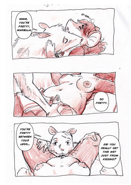anthro belly biped breasts dialogue duo female fur genitals hair male male/female size_difference smaller_female speech_bubble spread_legs spreading text vulva bedupolker mariella_mazatzal rusty_reavis cricetid deer_mouse mammal mouse murid murine rodent comic english_text hi_res trans_(lore) trans_man_(lore)