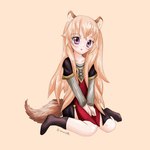 clothed clothing female purple_eyes purple_sclera simple_background sitting slave solo the_rising_of_the_shield_hero raphtalia animal_humanoid canid canid_humanoid canine canine_humanoid humanoid mammal mammal_humanoid raccoon_dog tanuki_humanoid 1:1