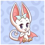 arms_bent border bow_(feature) chibi daww female feral happy looking_at_viewer sitting smile solo spade_tail tail white_border starrtoon neopets baby_neopet bat korbat mammal neopet_(species) 1:1 2020