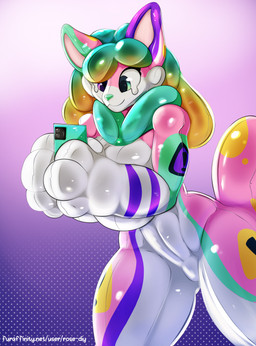 anthro bodily_fluids cellphone crying electronics female inflatable null_bulge phone pseudo_hair seam_(sewing) simple_background smartphone solo standing tears derpy_nature derpy_(derpynature) animate_inanimate domestic_cat felid feline felis living_inflatable mammal digital_media_(artwork) hi_res