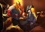 5_fingers alcohol anthro antlers bartender beverage biped clothed clothing cocktail duo_focus fingers group horn male muscular muscular_anthro muscular_male tail peritian mythology arno_(peritian) celio_(peritian) cetacean deer dolphin domestic_cat dragon felid feline felis mammal marine monodontid mythological_creature mythological_scalie narwhal scalie siamese toothed_whale hi_res brother_(lore) brothers_(lore) sibling_(lore) twins_(lore)