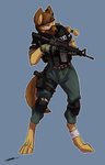 anthro assault_rifle bandage barefoot brown_body brown_fur clothed clothing earpiece feet female fur gloves gun handgun handwear holster knee_pads m4 pistol police police_uniform ranged_weapon rifle solo tactical_gear tail uniform visor weapon gasmaskfox gretta_(gasmaskfox) canid canine canis domestic_dog german_shepherd herding_dog mammal pastoral_dog hi_res