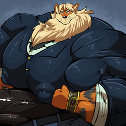anthro anthrofied big_muscles big_pecs big_penis bottomwear business_suit clock clothing erection flexing genitals huge_muscles huge_pecs huge_penis hyper hyper_genitalia hyper_muscles hyper_pecs hyper_penis looking_at_viewer male muscular muscular_anthro muscular_male pants pecs penis smile solo suit vein veiny_penis watch wristwatch bobert nintendo pokemon arcanine generation_1_pokemon pokemon_(species) 1:1 2018 hi_res