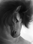 anthro fur hair male muscular muscular_anthro muscular_male nude one_eye_closed simple_background smile solo dimonis ganachethehorse equid equine horse mammal 2020 digital_media_(artwork) headshot_portrait monochrome portrait signature