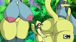 adult_on_young age_difference anthro areola balls bent_over big_balls big_breasts big_butt big_penis black_body black_ears black_fur black_nose blue_body blue_ears blue_fur bodily_fluids breasts butt chest_spike day female forest fur genital_fluids genitals grey_body grey_ears grey_fur grey_nose group hand_on_own_penis hand_on_penis huge_balls huge_breasts huge_butt huge_penis looking_at_another looking_back male male/female multicolored_body multicolored_fur nipples outside penis pink_areola pink_nipples plant presenting presenting_hindquarters pussy red_eyes sharp_teeth shrub size_difference small_but_hung spikes spikes_(anatomy) standing tail teeth text thick_thighs tongue tree trio two_tone_body two_tone_fur vaginal_fluids yellow_body yellow_fur yellow_tail young young_anthro young_male tanbagel cartoon_network nintendo pokemon generation_4_pokemon lucario pokemon_(species) riolu shiny_pokemon 16:9 2025 digital_media_(artwork) english_text widescreen