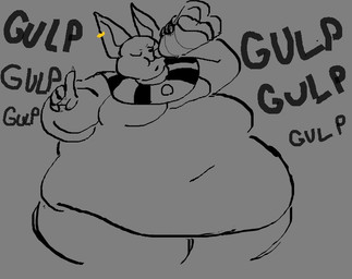 anthro beverage_bottle bottle container drinking eyes_closed hairless male moobs morbidly_obese obese obese_male overweight overweight_male soda_bottle solo cloudshifter dragon_ball dragon_ball_super champa domestic_cat felid feline felis hairless_cat mammal sphynx_(cat)