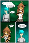 2:3 anthro blue_hair brown_hair casual_exposure clothed clothing colored comic conditional_dnp countershading dialogue duo english_text felid female flora_(twokinds) fur hair human keidran male mammal orange_body orange_fur pantherine text tiger tom_fischbach topless trace_legacy twokinds white_body white_fur