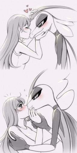 anthro biped blush breasts clothed clothed_anthro clothed_female clothed_human clothing duo female fingernails fingers hair kissing male nails nude nude_anthro nude_male side_view simple_background smile donutella nintendo pokemon generation_8_pokemon human inteleon mammal pokemon_(species) 2026 absurd_res digital_drawing_(artwork) digital_media_(artwork) hi_res