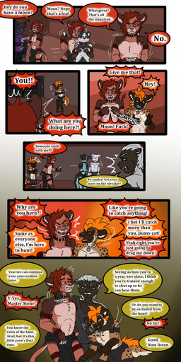 angry anthro asphyxiation bottomwear chokehold choking clothing collar cuff_(restraint) dialogue duo group loincloth male metal_collar restraints tail text throat_grab trio tatsuchan18 havoc_(tatsuchan18) badger bear felid giant_panda honey_badger hyena lion mammal mustelid musteline pantherine absurd_res comic digital_media_(artwork) english_text hi_res multiple_scenes