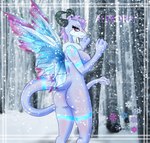 anthro curved_horn female forest horn plant solo tail tree wings winter emadbz mythology dragon mythological_creature mythological_scalie scalie aurora_(disambiguation) absurd_res hi_res