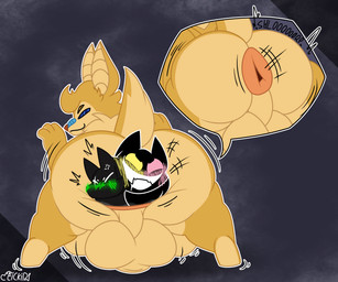 almost_fully_inside anal anal_vore angry anus aroused balls belly belly_rub big_balls big_belly big_butt black_body black_fur blue_eyes blush body_in_ass butt feet_first flushed fur genitals heterochromia insane inside_belly looking_at_another looking_back looking_back_at_another looking_pleasured multiple_prey pink_eyes presenting presenting_anus presenting_hindquarters puffy_anus simple_background stretched_anus sucking two_prey_at_once two_prey_same_hole vore yellow_body yellow_eyes yellow_fur henrique_rick homestuck ms_paint_adventures autumn_cobalt_lucke bec_noir friend_(deltarune) jack_noir alien bat canid canine carapacian domestic_cat felid feline felis hybrid mammal digital_media_(artwork) hi_res