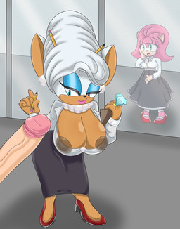 anthro beehive_hairdo big_breasts big_penis bottomwear breasts clothed clothing ear_piercing ear_ring emerald_(gem) erection female female_focus footwear gem genitals group high_heels huge_breasts huge_penis humanoid_genitalia humanoid_penis jewelry long_penis looking_at_genitalia looking_at_penis looking_through looking_through_window male male/female necklace nipples no_bra pearl_(gem) pearl_necklace pencil penis piercing ring ring_piercing shoes skirt solo_focus surprised trio vein veiny_penis rougethedaisy sega sonic_the_hedgehog_(series) amy_rose rouge_the_bat absurd_res alternate_version_at_source hi_res