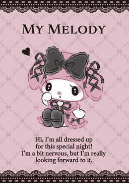 anthro black_bow black_clothing black_eyes black_footwear black_ribbon black_shoes bow_ribbon clothing dress female footwear fur pink_clothing pink_dress pink_hood pink_nose shoes solo text white_body white_fur unknown_artist onegai_my_melody sanrio my_melody lagomorph leporid mammal rabbit english_text hi_res official_art pink_theme