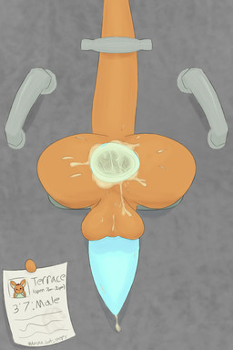 animal_genitalia animal_penis anthro anus balls big_penis bodily_fluids butt cum cum_drip cum_on_butt cum_on_penis dripping excessive_cum excessive_genital_fluids gaping gaping_anus genital_fluids genitals handle male mismatched_animal_penis mismatched_genitalia mismatched_penis orange_body penis puffy_anus solo tail tapering_penis through_wall ansia_(artist) terrace_(character) avali 2:3 absurd_res hi_res